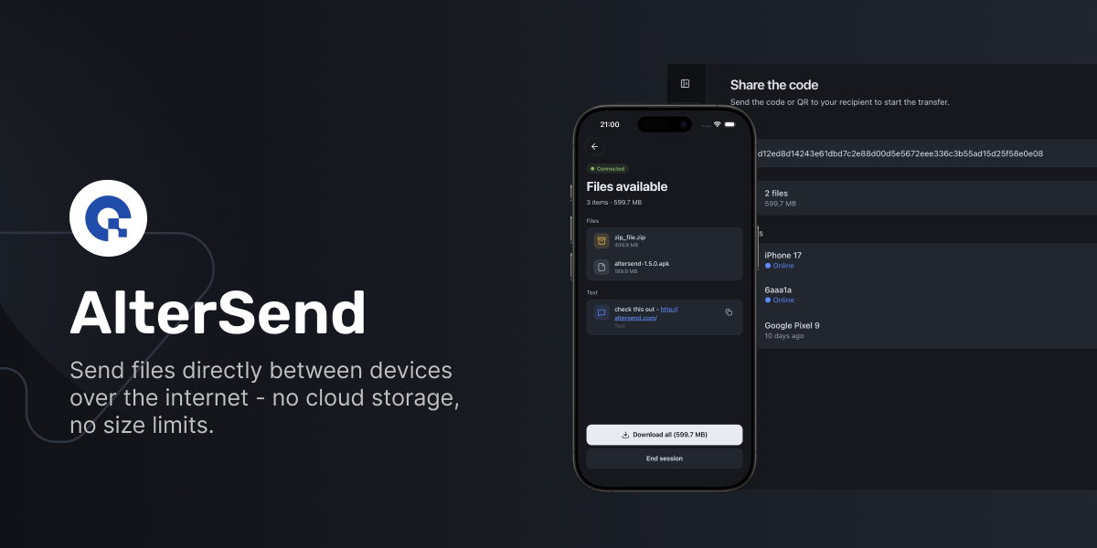 altersend website preview