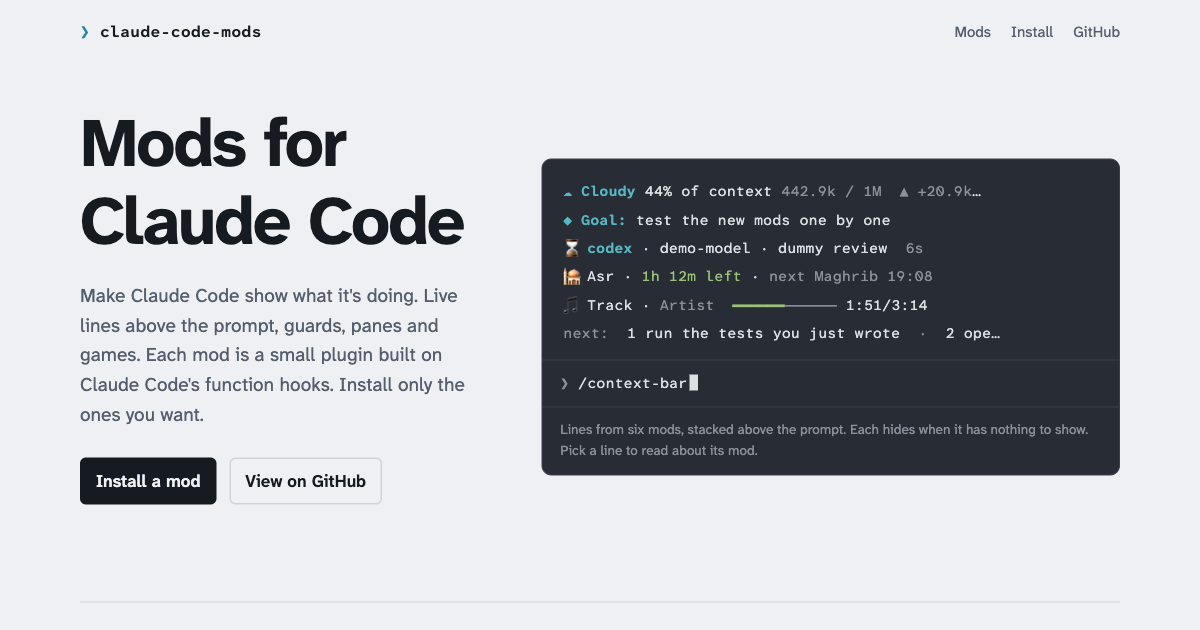 claude-code-mods website preview